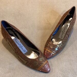 Margaret Jerrold Glam Louis Heels Size 6M, 1980s, Brown Low Heel, embellishments